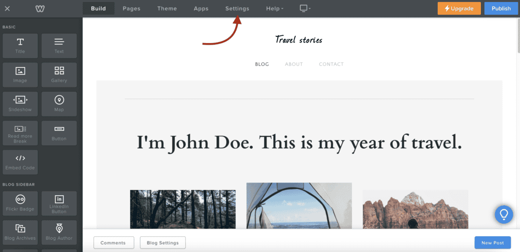 Settings tab location weebly